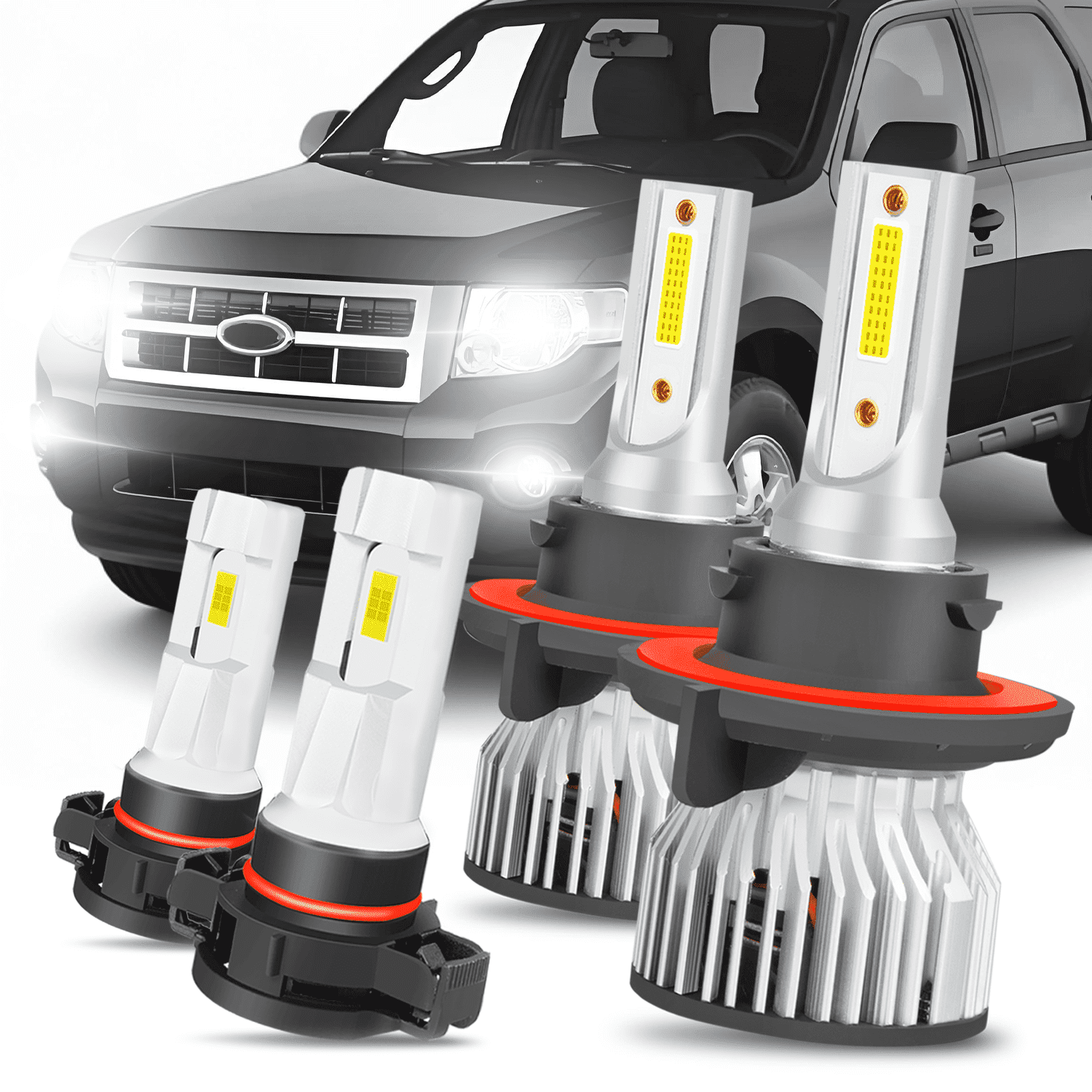 For Ford Escape 2008 2009 2010 2011 2012 LED Headlight Hi-Lo Beam + Fog ...