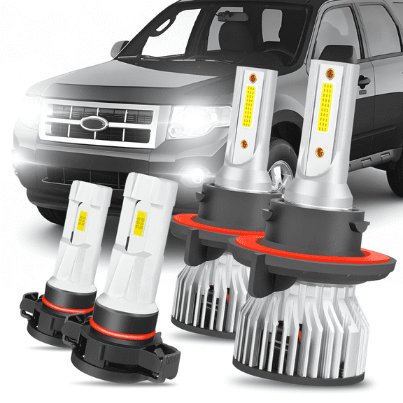 For Ford Escape 2008 2009 2010 2011 2012 LED Headlight Hi-Lo Beam + Fog Light Bulbs Kit White 4x