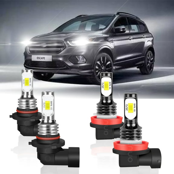 For Ford Escape 2013 -2017 2018 2019 LED Headlight Bulbs 9005 High Beam + H11 Low Beam Pack of 4