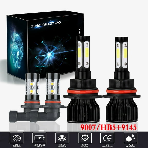 For Ford Excursion 2000-2004 LED Headlight Bulbs,9007/HB5 High beam and Low Beam and 9145 Fog light Bulbs,Pack of 4