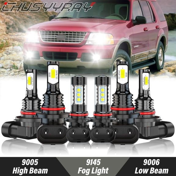 For Ford Explorer 2002 2003 2004 2005 6000K White LED Headlight High Low Beam Fog Light Bulbs Kit Oty 6