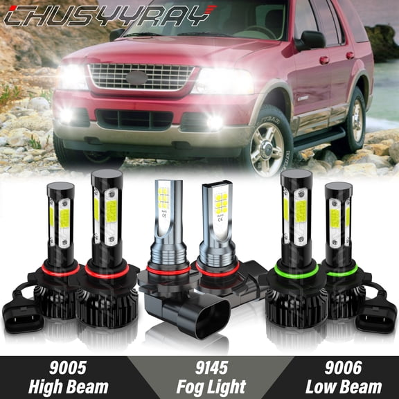 For Ford Explorer 2002 2003 2004 2005 LED Headlight High Low Beam Fog Light Bulbs Kit 6000K White 6x