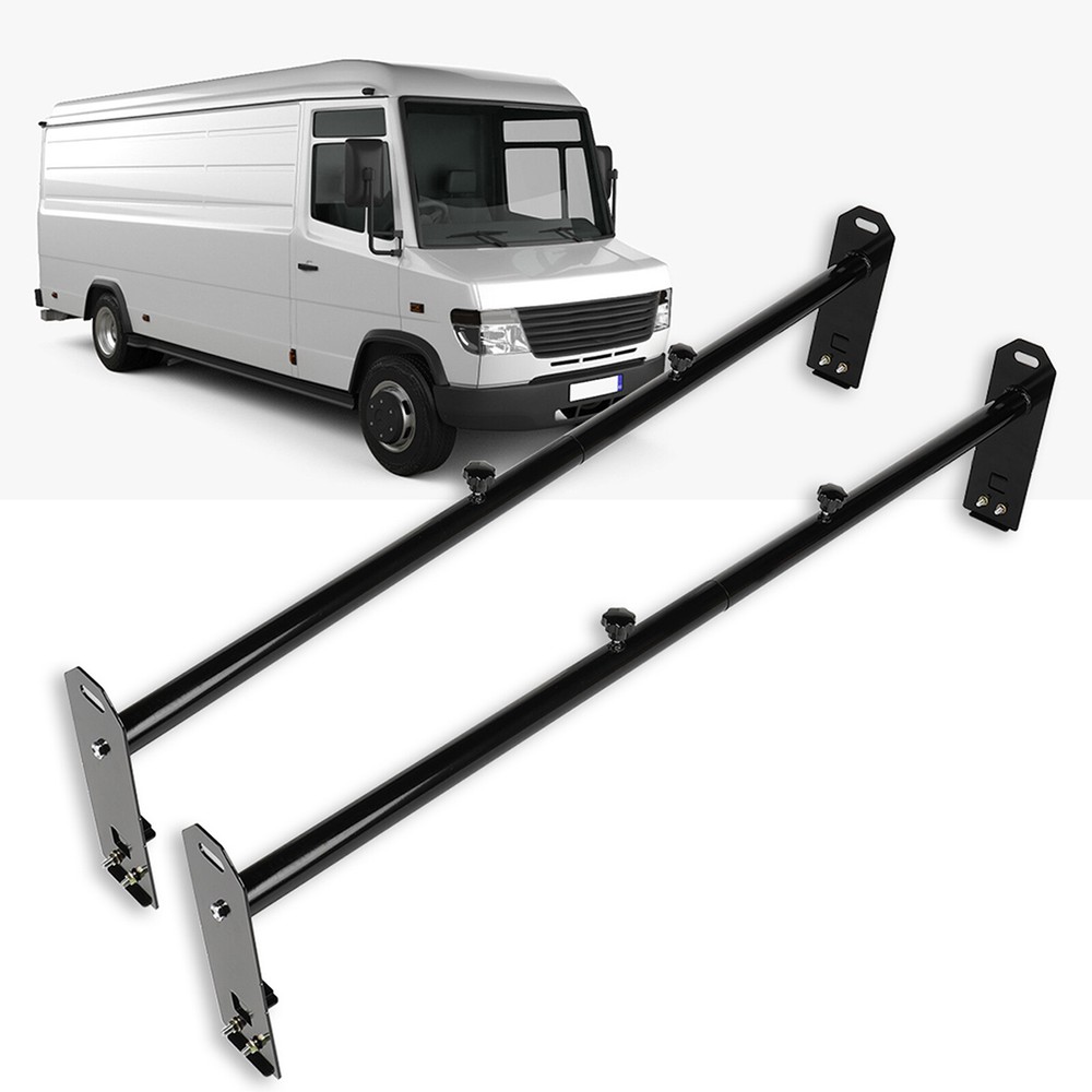 For Ford Express Savana black Van 2 bar Ladder Roof Rack Rain Gutter ...