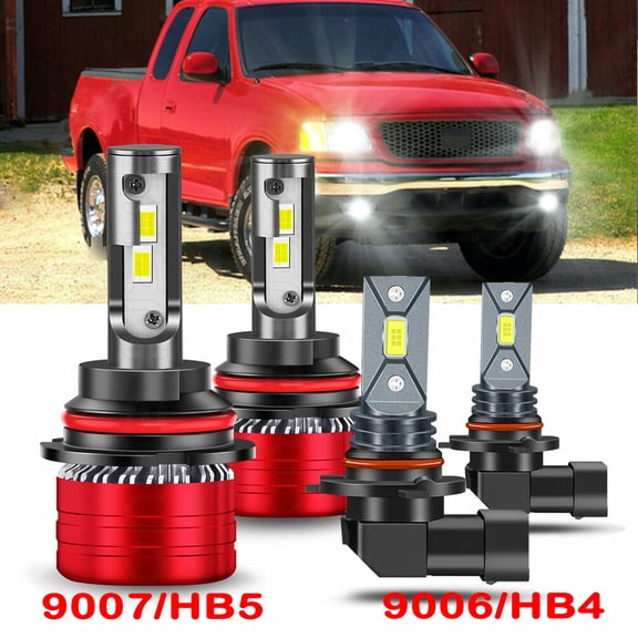 For Ford F-150 1997-1998 Headlights 30000LM 9007 HB5 High and Low Beam 9006 Fog Light Led Bulbs 4pc