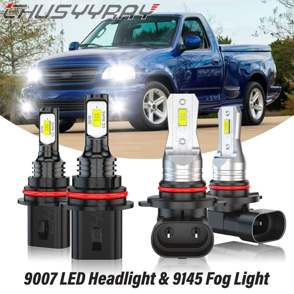 For Ford F 150 1997 1998 LED Front Headlight High Low Beam + Fog Light Bulbs Upgrade Kit 6000K White 4x