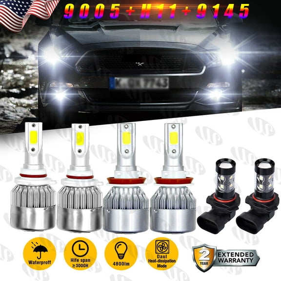 For Ford F-150 2015-2019 LED Front Headlight Hi/Lo Beam+Fog Light Bulbs Combo C6