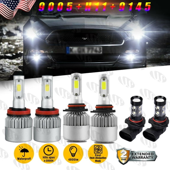 For Ford F-150 2015-2019 LED Front Headlight Hi/Lo Beam+Fog Light Bulbs Combo S2