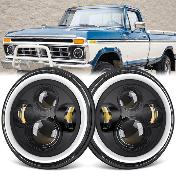 For Ford F150 1974-1979 Pair 7" inch Round Halo LED Headlight Kit Hi/Lo Beam DRL
