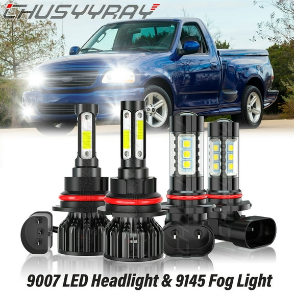 For Ford F150 1999 2000 2001 2002 2003 LED Headlight Fog Light Bulbs Kit 6000K Pure White 4 Pack