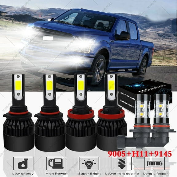 For Ford F150 2015-2020 6000K White Headlights 9005 LED High Beam H11 Low Beam+9145 Fog light,6pcs