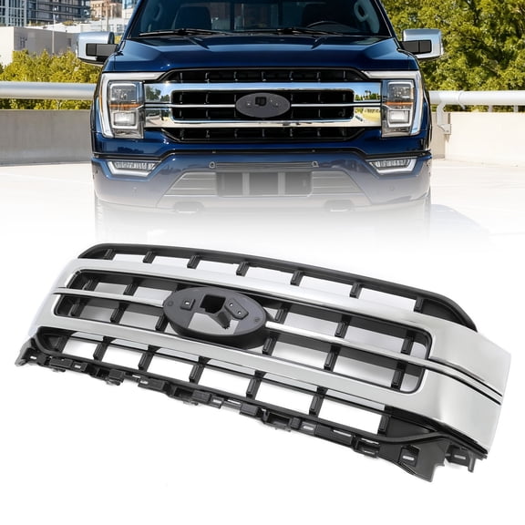 For Ford F150 F-150 2021-2023 Lariat Sport Front Upper Grille Chrome ABS Grill
