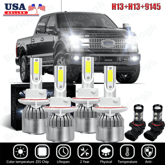 For Ford F250 F350 F450 2005-2019 6X 6000K White LED Headlight + Fog Light Bulbs