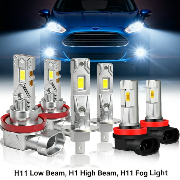 For Ford Fiesta 2014 2015 2016 LED Headlight High Low Beam + Fog Light Bulbs H1+H11+H11 6000K White 6x