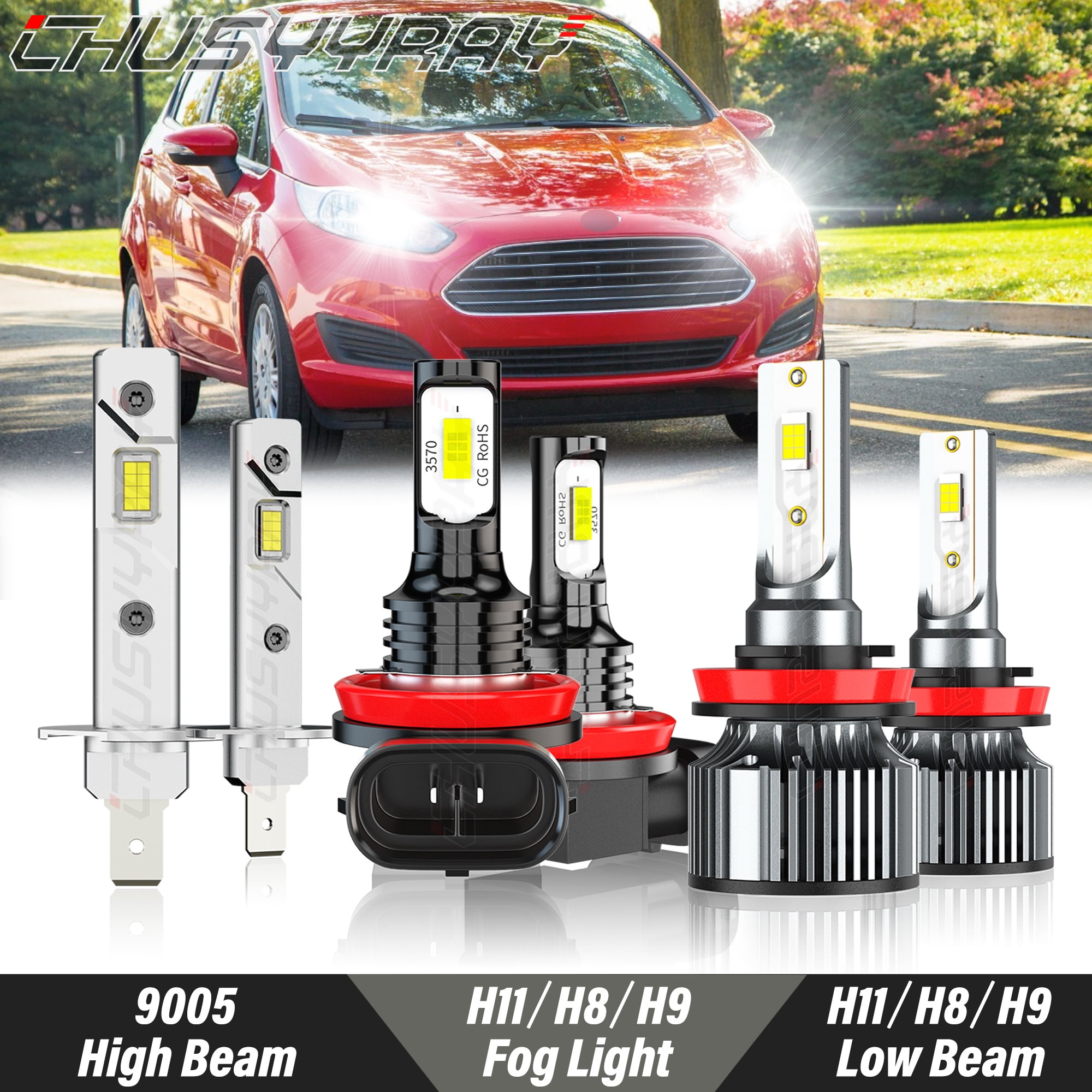 For Ford Fiesta 2014 2015 2016 LED Headlight High Low Beam + Fog Light Bulbs H1+H11+H11 6000K White 6x