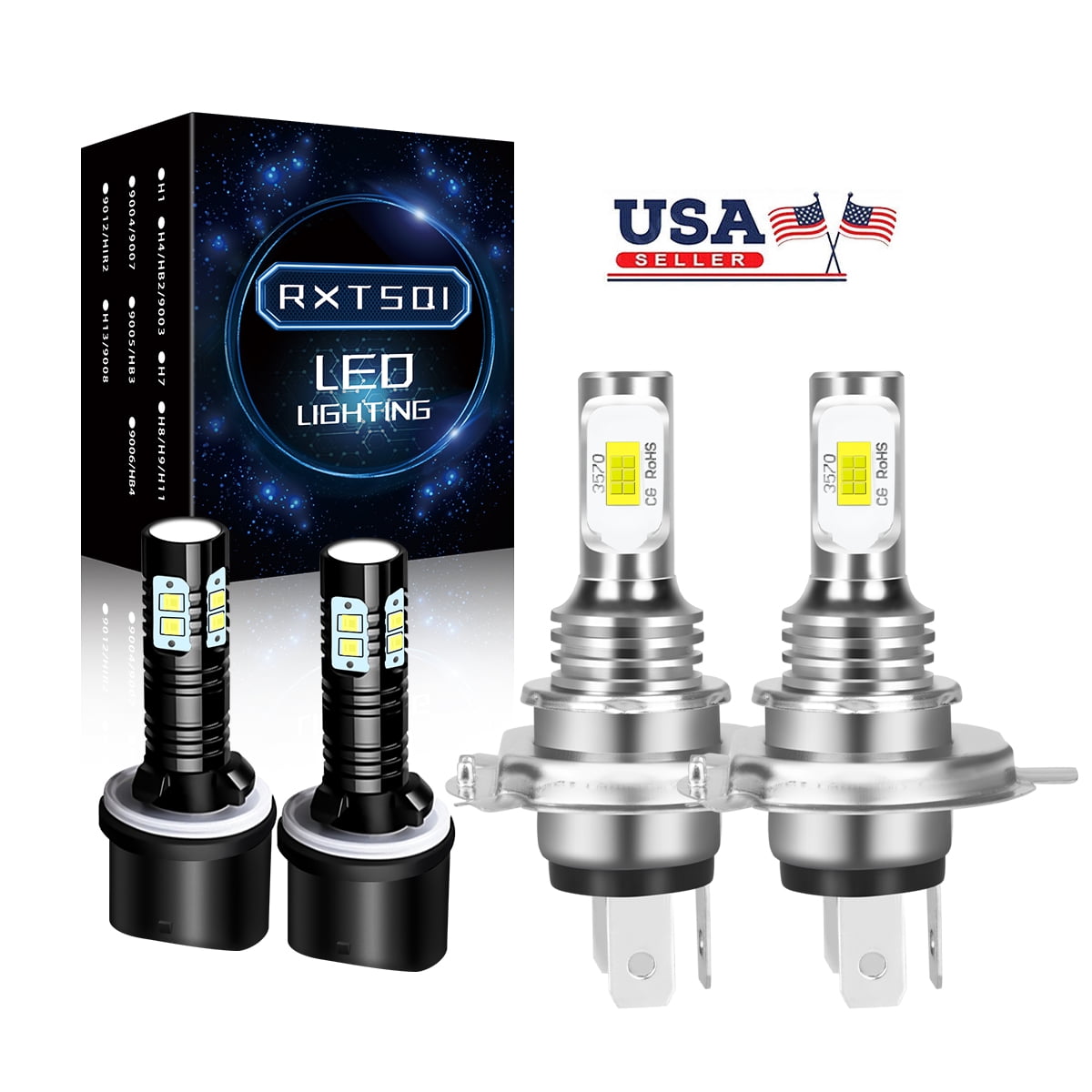 For Ford Focus 2000-2004 LED Headlight Bulbs 9003/H4 High/Low Beam 880 Fog Light 6000k 4pcs