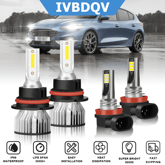 For Ford Focus 2005 LED Headlights Combo 9007 High/Low Beam + H11 Fog Light Conversion Kit 4Pcs