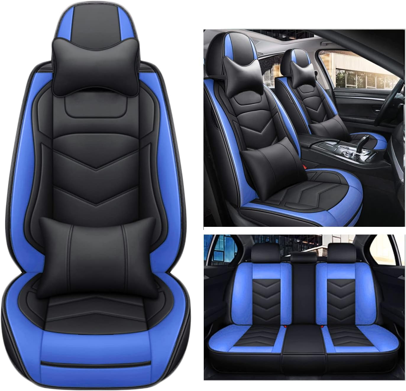 For Ford Focus Car Seat Cover 5 Seats, PU Leather Auto Cushion Protector with Pillow, Front Rear