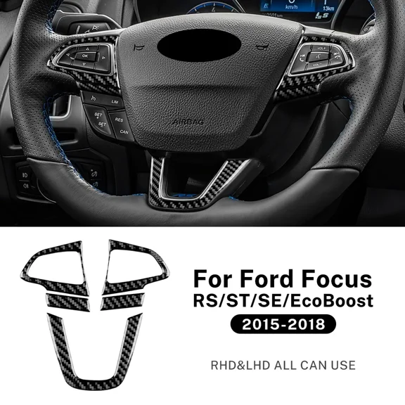 For Ford Focus SE Ecoboost 2015 2016 2017 2018 Car Steering Wheel Button Frame LHD RHD Real Soft Carbon Fiber Sticker.