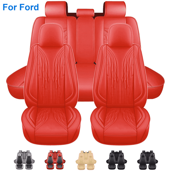 FANOTEK For Ford Fusion Car Seat Cover 5 Seats, Auto Front Rear Cushion Protector Full Set for Fiesta Taurus Focus Edge Red
