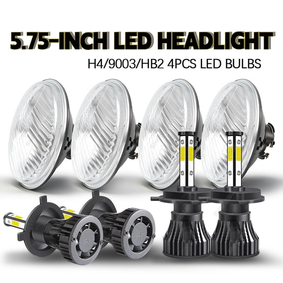 QUAYUB 5.75" LED Headlights 4-Pack – Hi/Lo Beam, Sealed Beam, Super Bright 6000K White, Plug & Play, For Ford Galaxie 500 1962-1974