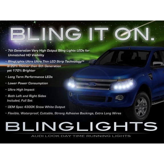 For Ford Ranger LED Lights Strip DRL Day Time Running Lamps Kit Headlamps Headlights Lighting Set