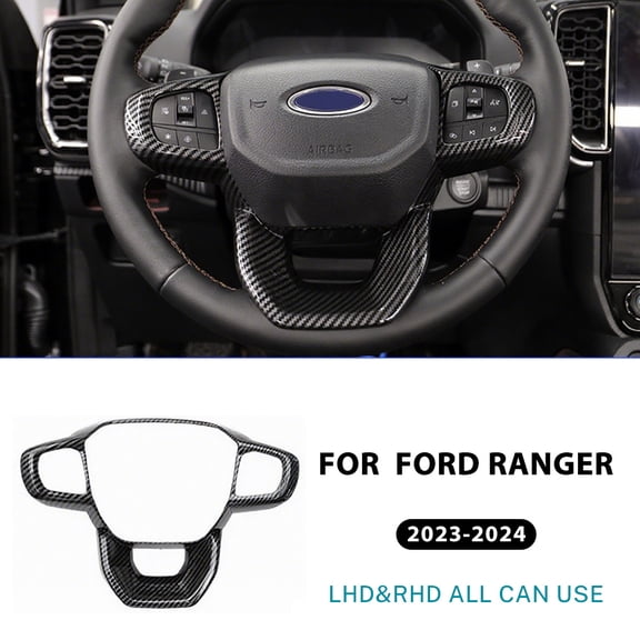 For Ford Ranger Wildtrak T9 2023 2024 Car Steering Wheel Frame Panel Cover Interior Accessories ABS Carbon Fiber Pattern.