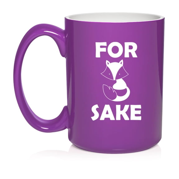 For Fox Sake Funny Ceramic Coffee Mug Tea Cup Gift for Her, Him, Friend, Coworker, Wife, Husband (15oz Purple)