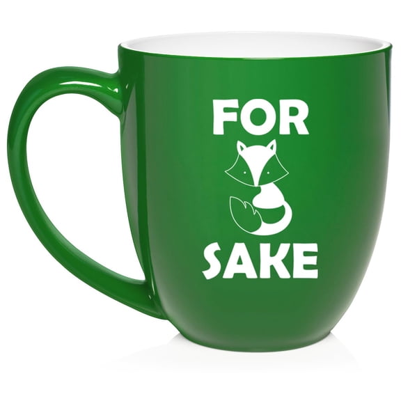 For Fox Sake Funny Ceramic Coffee Mug Tea Cup Gift for Her, Him, Friend, Coworker, Wife, Husband (16oz Green)