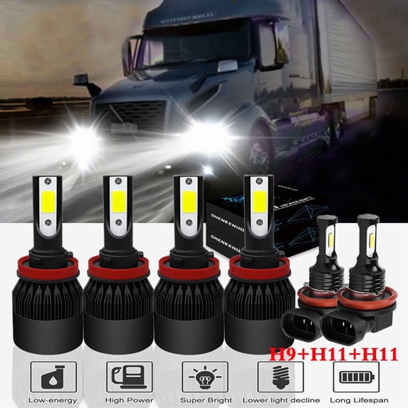 For Freightliner Cascadia 2008-2016 Headlights H9 H11 LED High and Low Beam+H11 Fog light