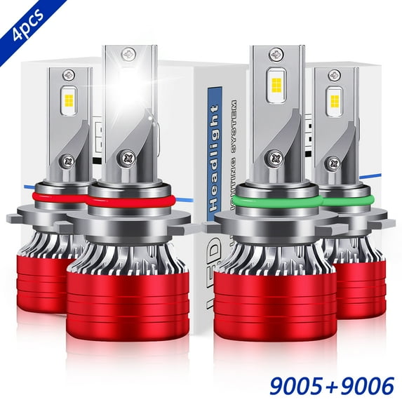 For Freightliner Columbia 2005-2012 LED Headlight Bulb 9005 High+9006 Low Beam 12000LM White 6000K 4pcs