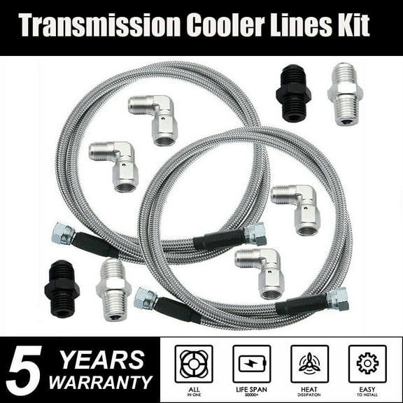 For GM 4L60E 4L65E Automatic Transmission Cooler Lines -6AN Fiber + SS Braided*