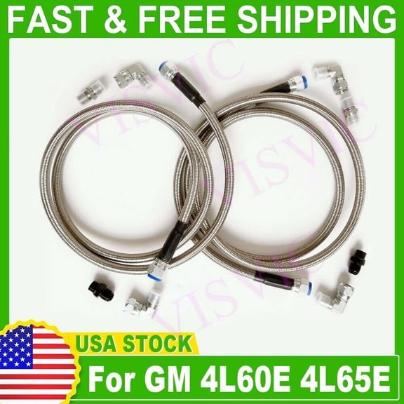 For GM 4L60E 4L65E Automatic Transmission to Radiator Lines Hose -6AN SS Braided