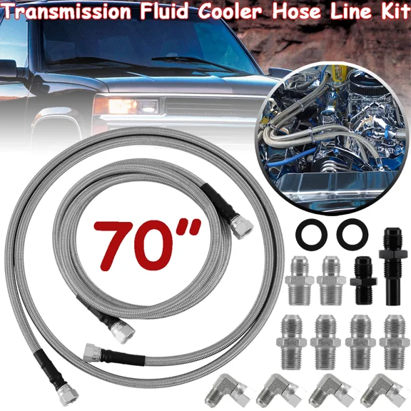 For GM 4L60E 4L80E Flexible SS Braided Transmission Cooler Lines Kit -6AN Hose