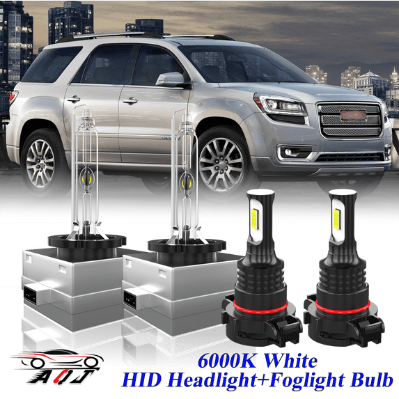 For GMC Acadia 2007-2012 White Front HID Headlight High/Low + LED Fog Light Bulbs