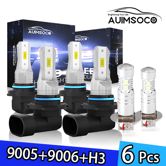 For GMC C2500 1990-2000 9005 9006 H3 6x High Low Bulbs Fog Light Combo LED Headlight Bulbs 8000 Lumens Kits 6000k White Non-polarity 300% Brighter