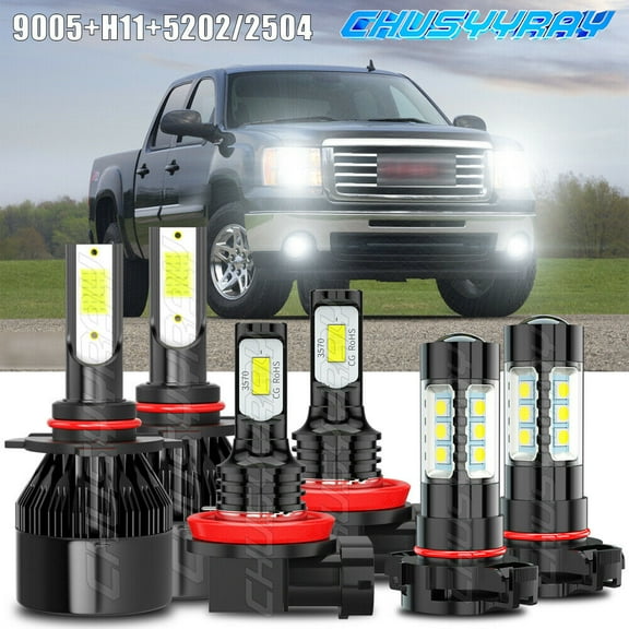 For GMC Canyon 2015 2016 2017 2018 LED Headlight Hi/Low + Fog Bulbs Combo Kit 6x