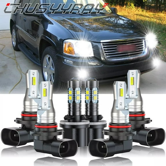 For GMC Envoy 2002-2007 2008 2009 9005 9006 880 LED Headlight + Fog Light Bulbs Kit 6000K White 6x