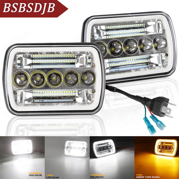 For GMC K1500 K2500 K3500 1997-2000 Pair 5x7" LED Headlight High/Low Beam + DRL