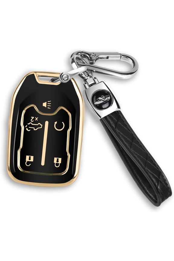 For GMC Key fob Cover with Keychain Fit for Chevy Silverado and GMC Sierra Terrain Acadia 1500 2500HD 3500HD 5 buttons TPU Key Fob Case Shell