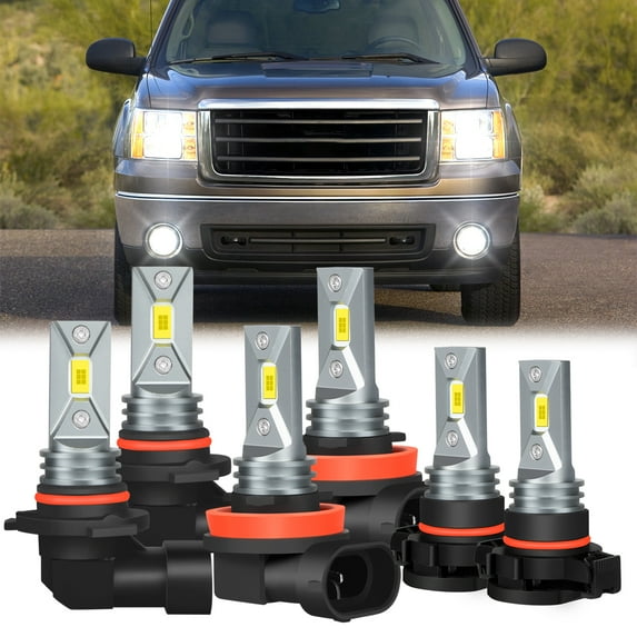 For GMC Sierra 1500 2007-2013 2500 3500 9005 H11 5202 Led Headlight Bulb Hi Low + Fog Light