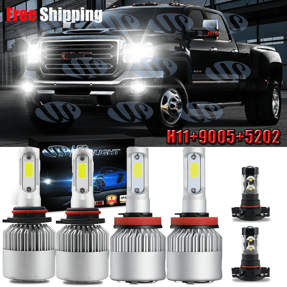 For GMC Sierra 1500 2500 3500 -6000K LED Headlights High Low Fog Light Bulbs Kit