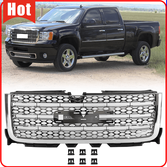 For GMC Sierra 2500 HD 3500 HD Denali 2011-2014 Front Bumper Upper Grille Chrome