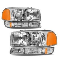 For GMC Sierra Yukon 99-07 4Pcs Chrome Housing Amber Headlights Bumper Lamp