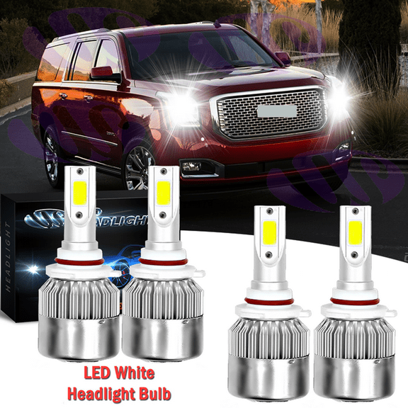 For GMC Sierra Yukon XL 1500 2500 6000K White LED Headlight Bulbs High Low Beam
