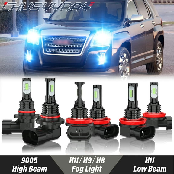 For GMC Terrain 2010-2013 2014 2015 LED Headlight Hi-Lo Beam Fog Light Lamps Kit 8000K Ice Blue 6x