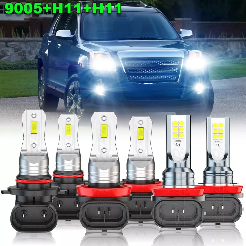 For GMC Terrain 2010-2014 2015 LED Headlight High Low Beam + Fog Light Bulbs Kit Super Bright White 6x
