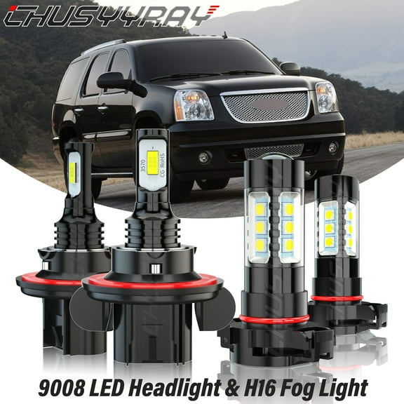 For GMC Yukon Denali 2007-2014 LED Headlight Dual Beam Fog Light Bulbs Kit 6000K White Qty 4
