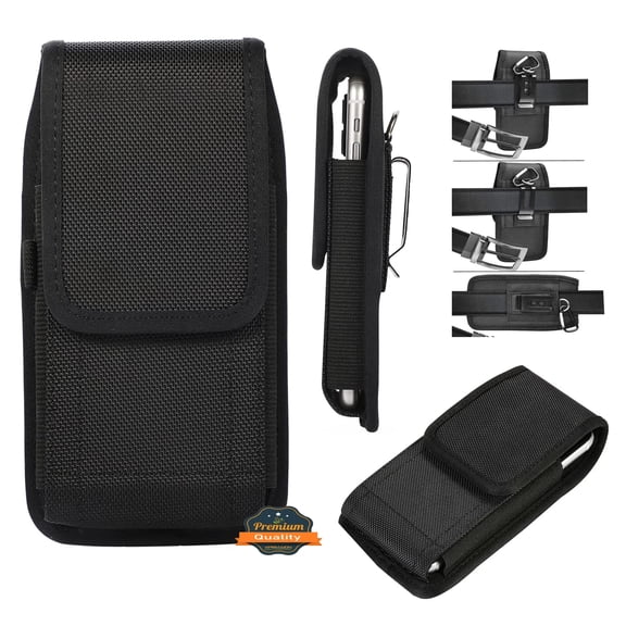 For Galaxy A23 5G /Galaxy A23 4G Nylon Canvas Fabric Waist Belt Holster Vertical Pouch Holds XL Phone Works with Thick Cases Universal Cover - Black