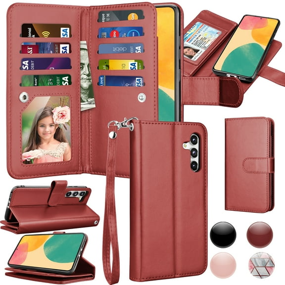 For Galaxy S23 FE Case, Galaxy S23 FE 6.4" 5G Wallet Case, Tiflook PU Leather Card Holder Flip Cover [Detachable Magnetic] Wine