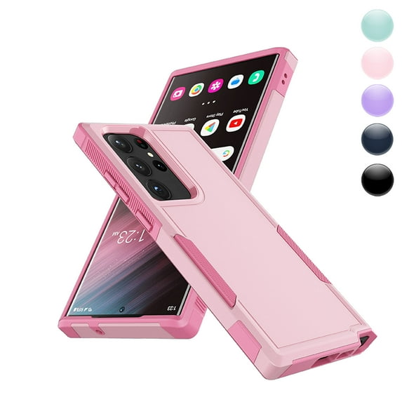 For Galaxy S23 Ultra Case, 2 in 1 Heavy Duty Armor Shockproof Cases,Hisdou Hybrid Dual Layer Rubber Drop Protection Grip Plastic Bumper Sturdy Phone Cover for Samsung Galaxy S23 Ultra 6.8"-Pink